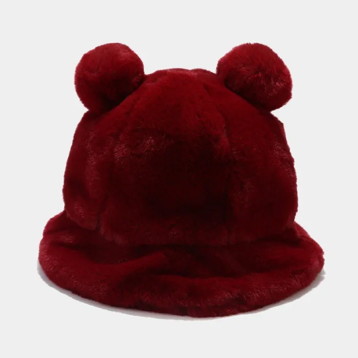 Plush fisherman hat female trendy winter cute faux rabbit fur warm basin hats caps