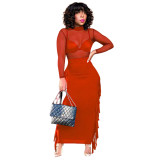 new fashion perspective mesh top skirt two-piece set women's clothing Dress Dresses