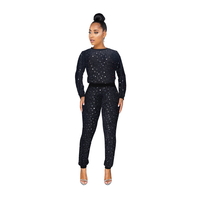 nightclub women's clothing wholesale sexy sequins long-sleeved multicolor suit two pieces sets