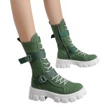 Martin Boots Autumn Style Breathable Single Boots Mid rise Women's Boots Thick Sole High Rise Canvas High Top Knight Boots