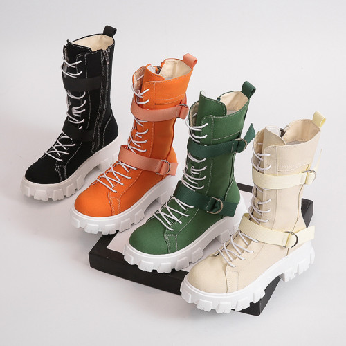 Martin Boots Autumn Style Breathable Single Boots Mid rise Women's Boots Thick Sole High Rise Canvas High Top Knight Boots
