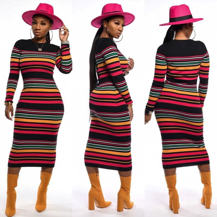 sexy women's clothing women's striped casual dress dresses