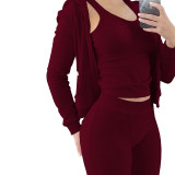 women's clothing hot-selling models autumn and winter new double-sided velvet vest hooded three-piece set