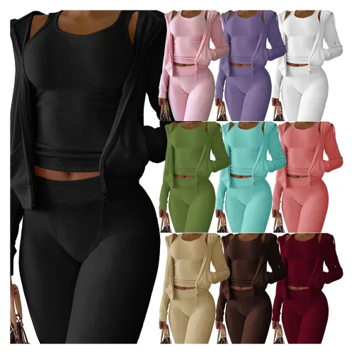 women's clothing hot-selling models autumn and winter new double-sided velvet vest hooded three-piece set