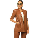 Popular Professional Women's body lapel PU leather suit
