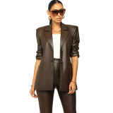 Popular Professional Women's body lapel PU leather suit