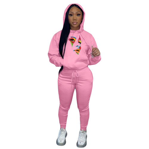 Plus size autumn and winter women's clothing solid casual two-piece hooded sweater set tracksuits two pieces sets