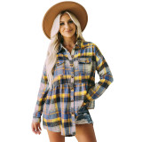 Women's Top Autumn and Winter New Polo Long Sleeve Pocket Casual Plaid Shirt Shirts
