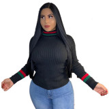 Women's Dress Quick sell Red and Green Stripe Half High Neck Pit Stripe Top Tops