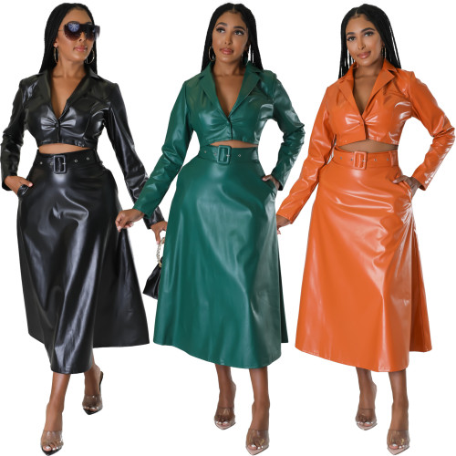 Really Hot Women Fashion PU Leather two piece sets