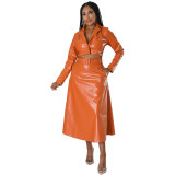 Really Hot Women Fashion PU Leather two piece sets