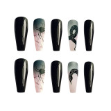 Halloween Long T Artificial Nail Patch Halloween Black Wearing Nail Patch Wholesale Press on nail