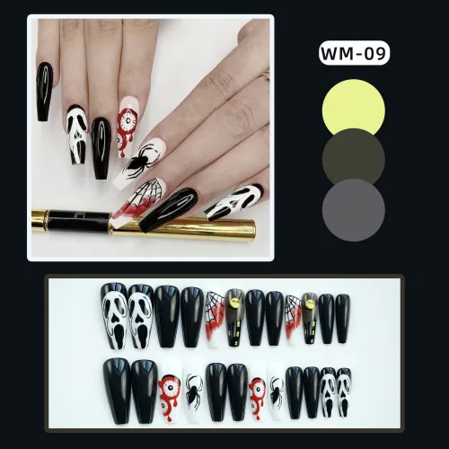 Halloween Long T Artificial Nail Patch Halloween Black Wearing Nail Patch Wholesale Press on nail
