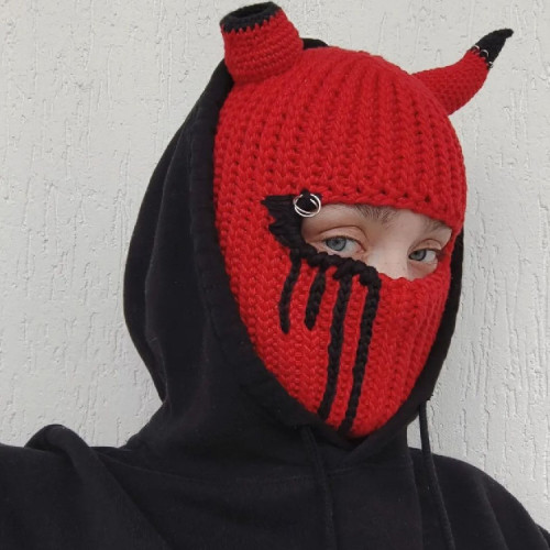 new knitting hat Halloween party funny style parent-child cowhorn mask one piece wool hat