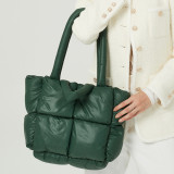 new down cotton padded women's bag simple space bag solid color soft square filling one shoulder handbag