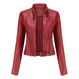 New Leather Women's Short Small Coat Spring and Autumn Stand Collar Women's Leather Jacket Cross border Women's Thin Leather Coat