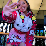 Cute girl hello kitty printed cotton dress women's ins short cotton dress top women's autumn coat bubble coats