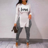 fashion casual women's autumn new style side split letter printing two-piece set