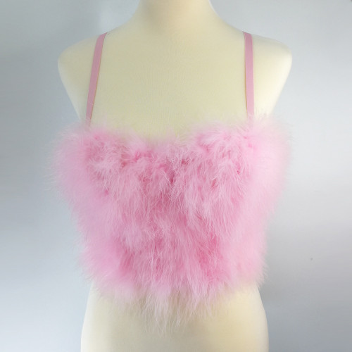 Feathers underwear short style full fur wrapped chest net popular blogger sweet and hot bra Tops Top