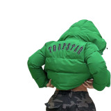 Autumn and winter warm hooded short sleeved coat simple letter printed cotton padded jacket Bubble Coats
