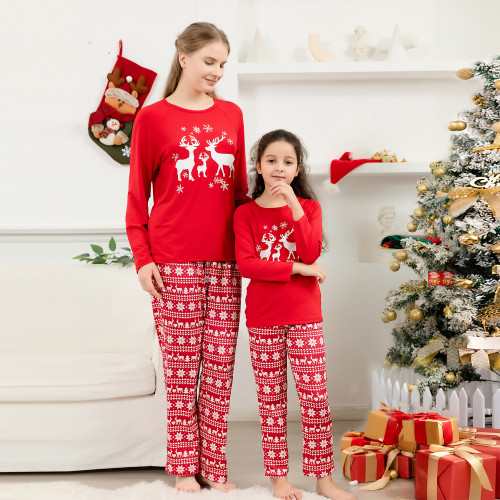 2023 Christmas Father Mother Children & Baby's Matching Sleepwear Family Pajamas Set Deer  Mommy and Me Clothes Tops+Pants