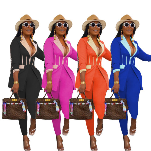 MN8530 Women's Wear Autumn New Color Contrast Suit Two Piece Set