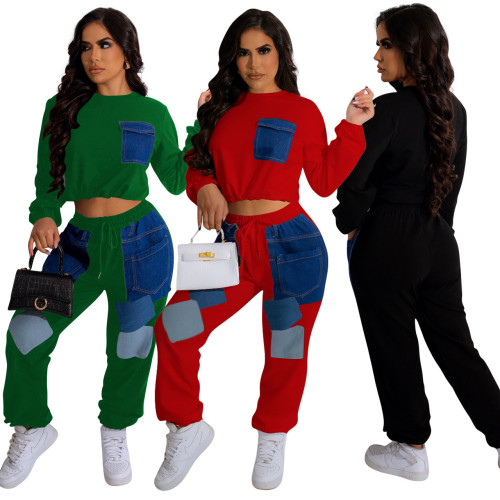 YD8676 Women's Wear New Fashion Leisure Multi color Collar Denim Two piece sets