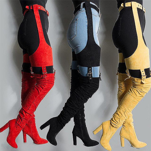 New boots Autumn and winter Thin knee length boots High heels women's boots Square head high boots007
