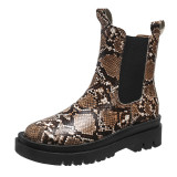 Autumn and Winter New Short Martin Boots Women's Snake Pattern Large Smoke Boots Chelsea Boot
