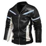 Autumn and winter leather men's coat version slim stand collar reflective leather jacket men's wholesale