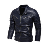 new men's leather coat solid color PU leather jacket multi-color optional motorcycle jacket plush men's jacket