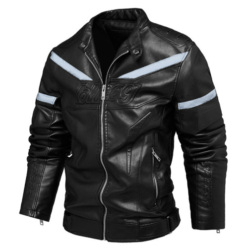 Autumn and winter leather men's coat version slim stand collar reflective leather jacket men's wholesale