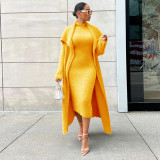plus size autumn and winter slim double side velvet belt dress cardigan plush loose long coat two-piece set