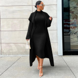 plus size autumn and winter slim double side velvet belt dress cardigan plush loose long coat two-piece set