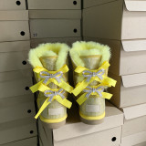 wool fur real crystal boots high quality Mom and me kids and women