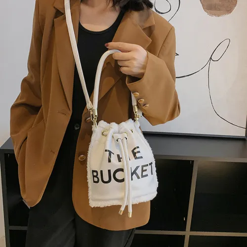 manufacturer direct sales lamb wool bucket bag printable women's shoulder bag