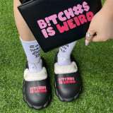 Latest  b!tch#s Is Wired  Cloud Fur Slippers Pu Leather Handbag For Women Crossbody Bag