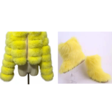 Winter fashion designer lady girls sets furry women shoes snow women's boots with matching fur jacket coat