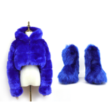 Winter fashion designer lady girls sets furry women shoes snow women's boots with matching fur jacket coat