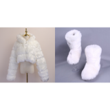 Winter fashion designer lady girls sets furry women shoes snow women's boots with matching fur jacket coat