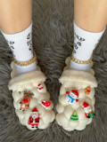 Women Winter Warm Cotton Bubble Slides with Christmas Charms Girl's Luxury Designer Bubble Slides