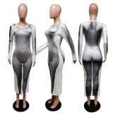vintage fall autumn 3D body print tight long sleeve bodycon dress autumn and winter women clothing clothes with long sleeve