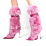 AB237MD custom fashion chain fur high heel boots women pointed toe stiletto women ankle boots