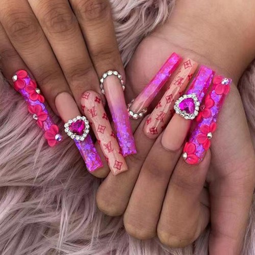 Naixi Nails OEM Ballerina press on Nails Leopard Pearl press on Nails artificial fingernails Art