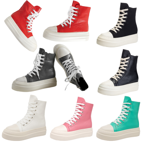 Hot Selling Thick Soled High Top Casual Side Zipper Lace Up Canvas Fashion Pu Chunky Ladies Sneakers Women's Shoes
