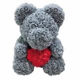 2023 valentines day gift new fancy color artificial PE foam 25CM preserved flower rose bear with heart with box gift