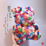 2023 valentines day gift new fancy color artificial PE foam 25CM preserved flower rose bear with heart with box gift