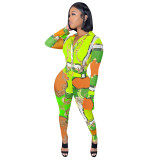 FE195 Women's Wear New Fashion Sexy Slim Fit Print Jumpsuit Cross border Women's Wear