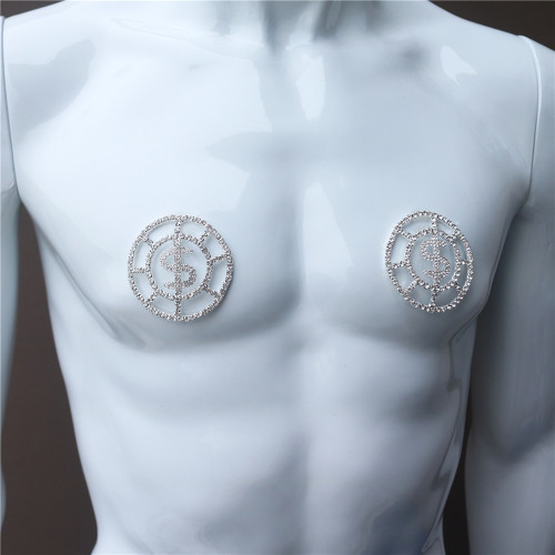 new round dollar symbol chest care fashionable women's rhinestone body chain cream patch accessories Chain