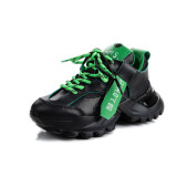 Women's 2021 Autumn and Winter New Leather Thick Sole Breathable Color Contrast Sneakers Casual Shoes Sneakers